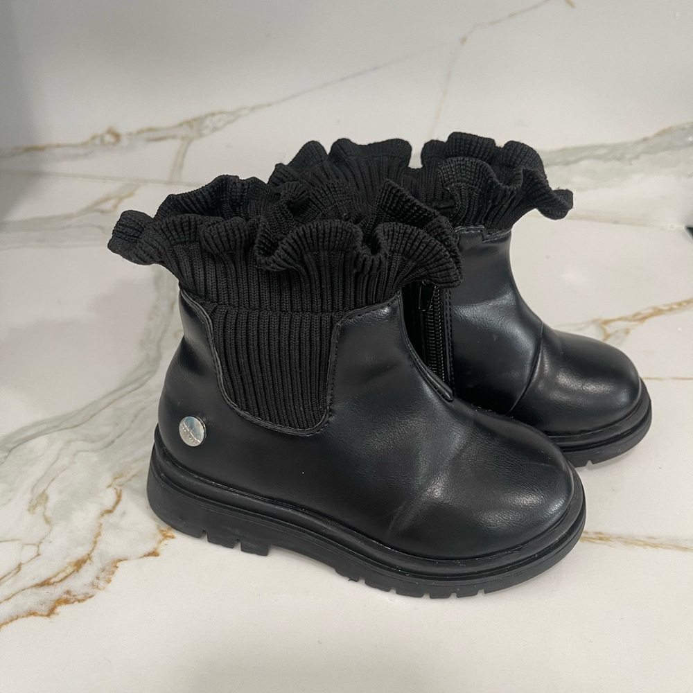 Black Ruffle Ankle Boots